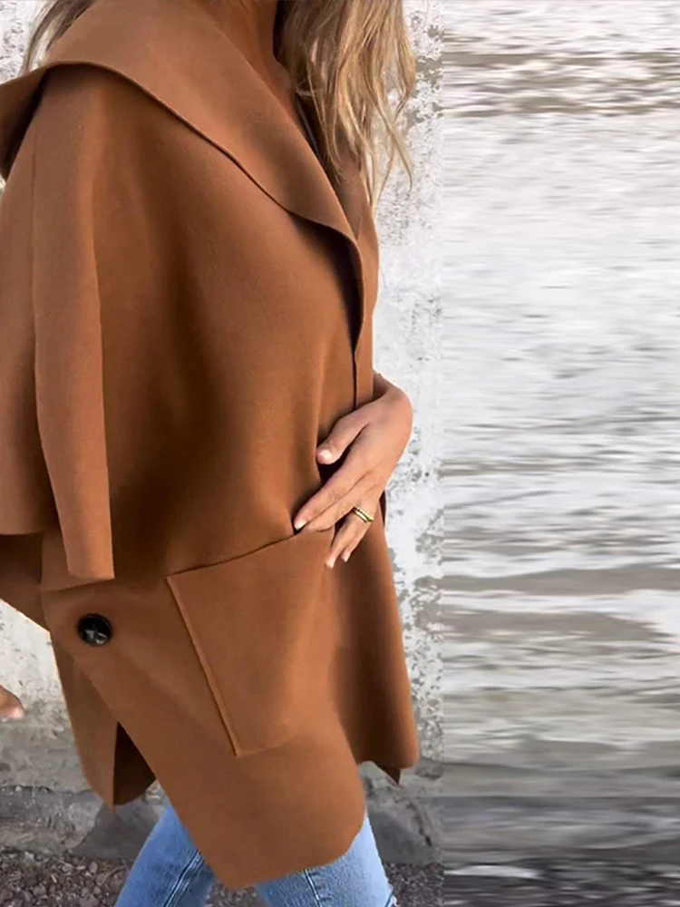 2025 Fashion Turn-down Collar Coat Women Solid Full Sleeve Pocket Loose Coats Female Autumns Chic Casual Holiday Streetwear
2025 Fashion Turn-down Collar Coat Women Solid Full Sleeve Pocket Loose Coats Female Autumns Chic Casual Holiday Streetwear