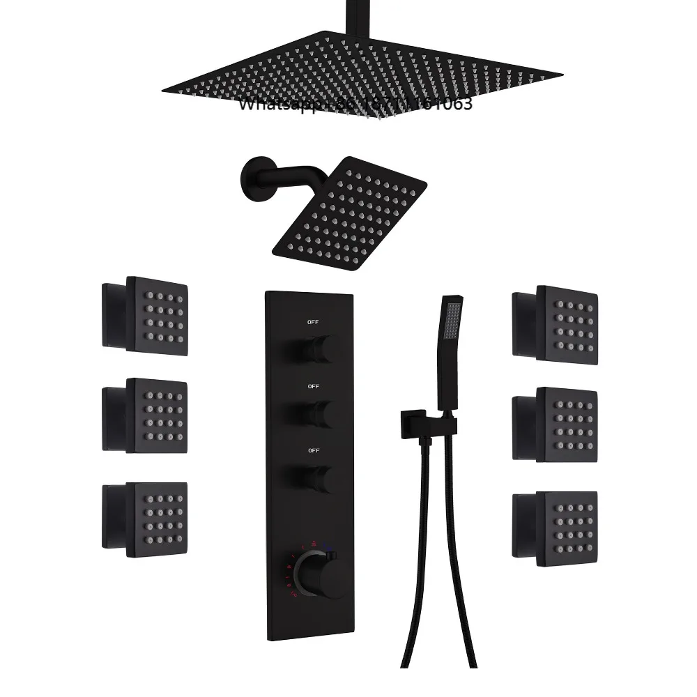 Solid Brass Thermostatic Shower Faucet Set with Body Jets Luxury Brushed Gold Ceiling Mounted Rain Shower System for Bathroom
Solid Brass Thermostatic Shower Faucet Set with Body Jets Luxury Brushed Gold Ceiling Mounted Rain Shower System for Bathroom