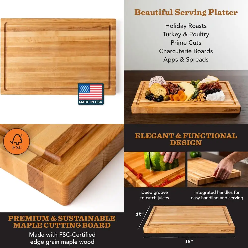 Large Hardwood Maple Chopping Board with Deep Juice Groove and Hand Grip for Easy Carrying - Durable Cutting Surface for Kitchen
Large Hardwood Maple Chopping Board with Deep Juice Groove and Hand Grip for Easy Carrying - Durable Cutting Surface for Kitchen