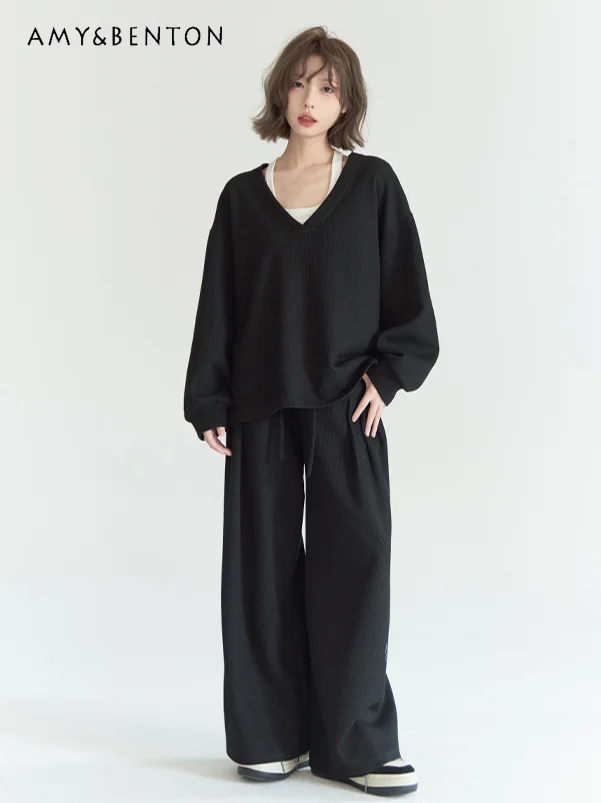 Commute Style Temperament Leisure Sports Suit 2024 Autumn New Fashion V-neck Long Sleeve Top Wide Leg Pants Two-Piece Set Women
Commute Style Temperament Leisure Sports Suit 2024 Autumn New Fashion V-neck Long Sleeve Top Wide Leg Pants Two-Piece Set Women