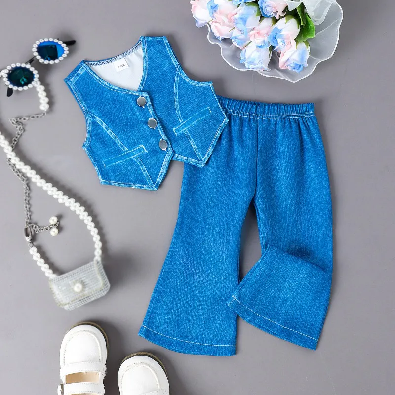 2Pcs/set Girls Denim Sets Fashion Kids Sleeveless Vest + Long Trousers Suits Children Solid Color Casual Clothing 1-4Years
2Pcs/set Girls Denim Sets Fashion Kids Sleeveless Vest + Long Trousers Suits Children Solid Color Casual Clothing 1-4Years