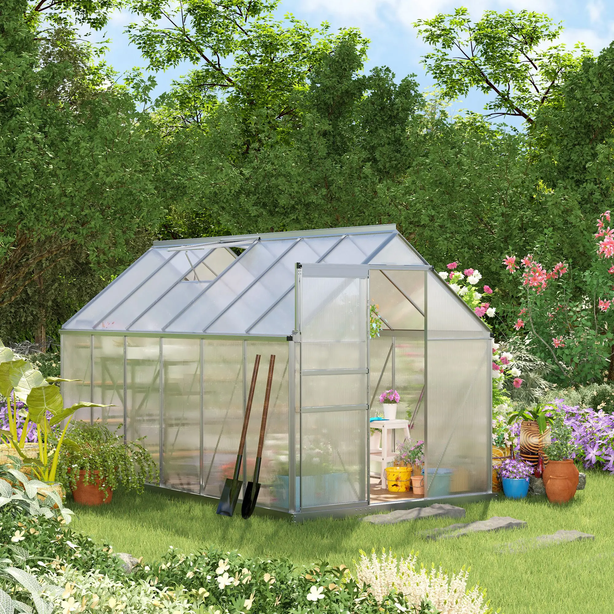 12' X 6' X 6.5' Polycarbonate Greenhouse with Aluminum Frame, Walk-In Heavy Duty Green House with Adjustable Roof Vent, Rain Gutter and Sliding Door for Winter, Silver
12' X 6' X 6.5' Polycarbonate Greenhouse with Aluminum Frame, Walk-In Heavy Duty Green House with Adjustable Roof Vent, Rain Gutter and Sliding Door for Winter, Silver