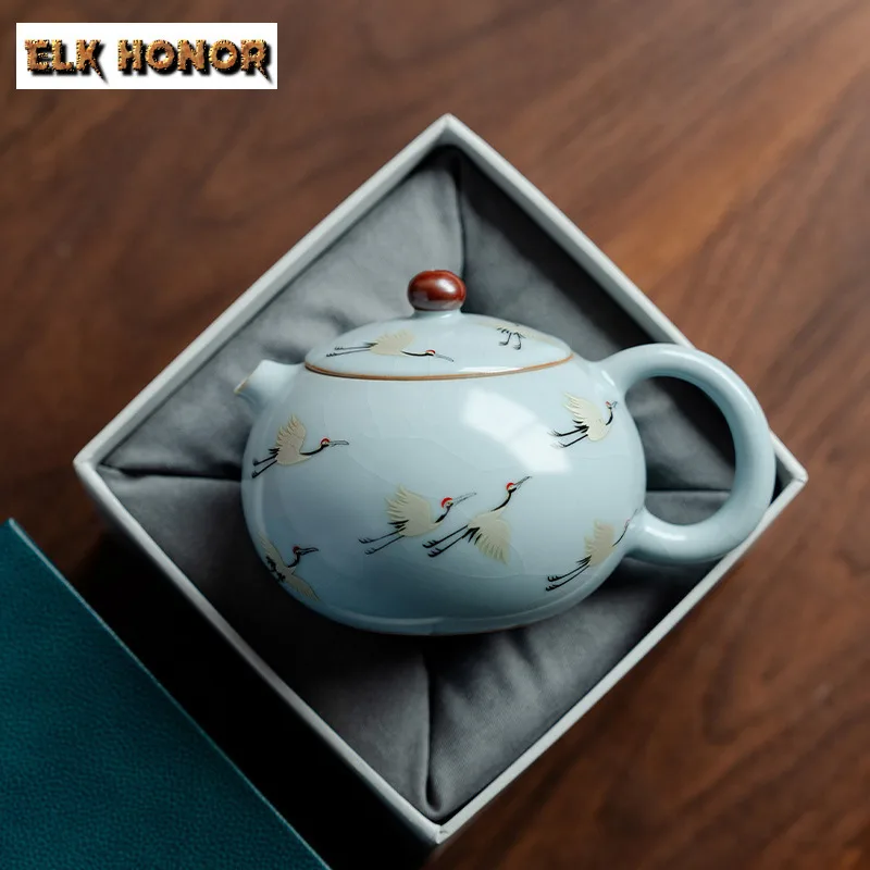 150ml Ru Kiln Return Of The Crane Xishi Teapot Vintage Tea Infuser Pot Tea Soaking Kettle With Strainer Tea Ceremony Decoration
150ml Ru Kiln Return Of The Crane Xishi Teapot Vintage Tea Infuser Pot Tea Soaking Kettle With Strainer Tea Ceremony Decoration
