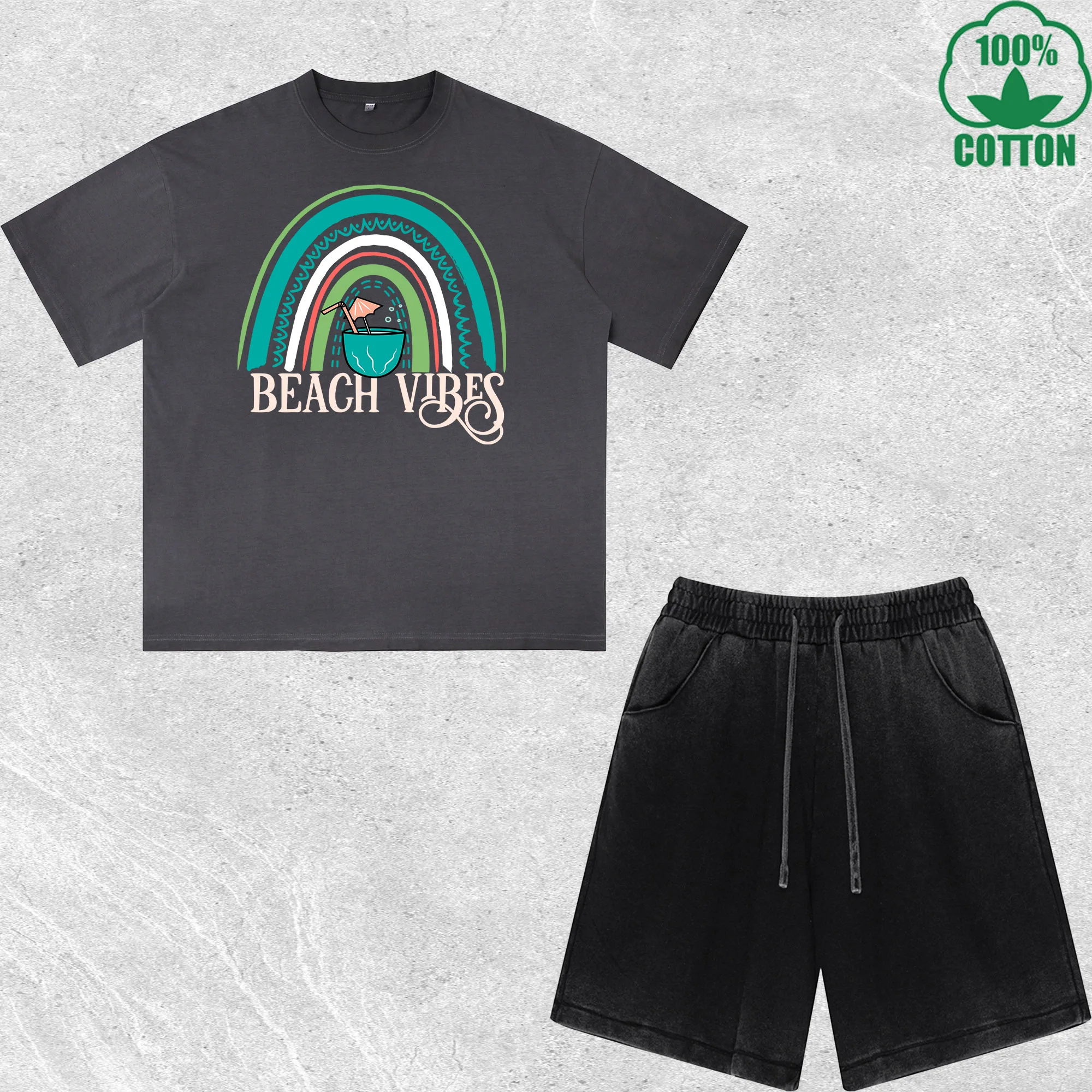 Beach Vibes Printed Dirty Wash T-Shirt Shorts Set Combo Loose Trendy Fashionable 100%Cotton Black Suit
Beach Vibes Printed Dirty Wash T-Shirt Shorts Set Combo Loose Trendy Fashionable 100%Cotton Black Suit