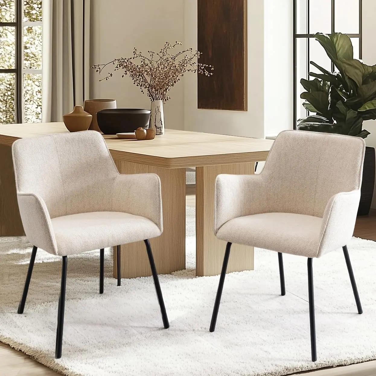 Beige Dining Chairs Set of 2, Modern Upholstered Kitchen Room Chairs with Padded Arms and Wide Seat for Small Space, Comfy Line
Beige Dining Chairs Set of 2, Modern Upholstered Kitchen Room Chairs with Padded Arms and Wide Seat for Small Space, Comfy Line