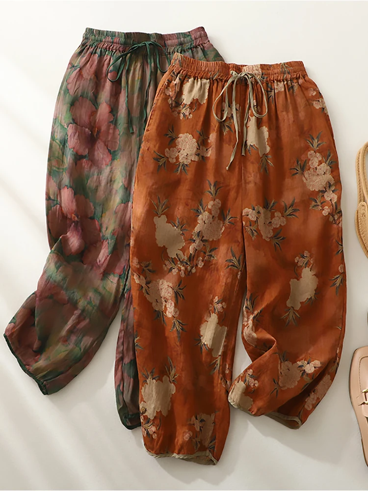 Ankle Length Linen Pants Female Vintage Elastic Waist Floral Print Casual Loose Harem Trouser Women's Summer Comfortable Clothes
Ankle Length Linen Pants Female Vintage Elastic Waist Floral Print Casual Loose Harem Trouser Women's Summer Comfortable Clothes