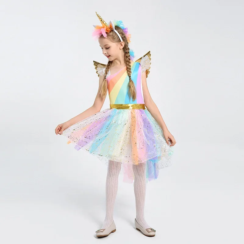 Rainbow Unicorn Dress Party Dress With Headband Halloween Christmas Cosplay Costume Kids Dresses Girls' Dress + Headband + Wing
Rainbow Unicorn Dress Party Dress With Headband Halloween Christmas Cosplay Costume Kids Dresses Girls' Dress + Headband + Wing