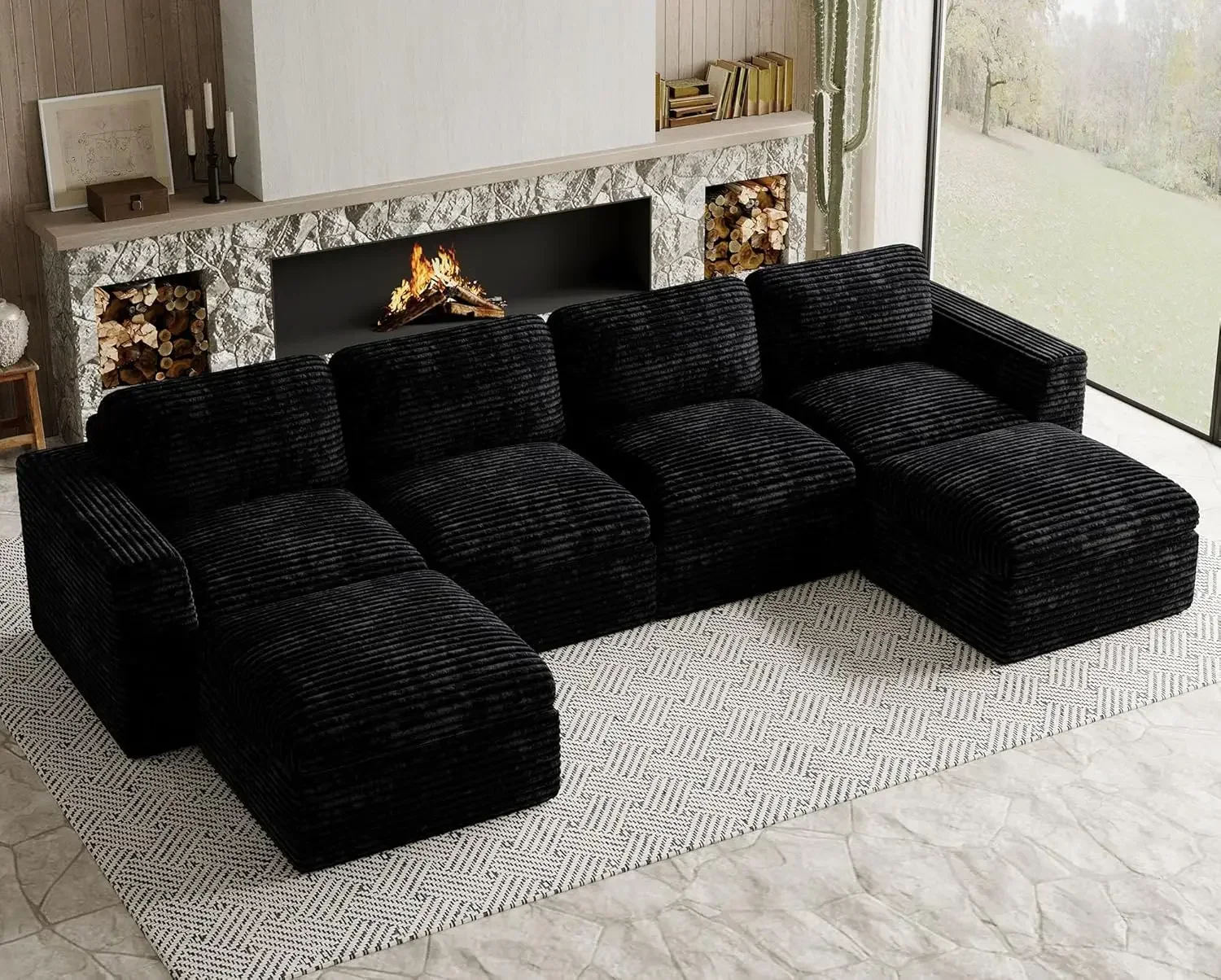 Plush Corduroy U Shaped Modular Sectional Sofa Deep Seat Living Room Black Customized
Plush Corduroy U Shaped Modular Sectional Sofa Deep Seat Living Room Black Customized