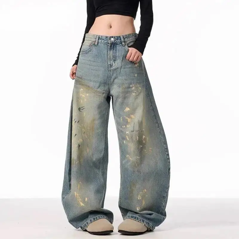 High Street Ink Splash Dirty Dye Distressed Design Scimitar Jeans for Women American Style Straight Loose Casual Long PL0GW
High Street Ink Splash Dirty Dye Distressed Design Scimitar Jeans for Women American Style Straight Loose Casual Long PL0GW