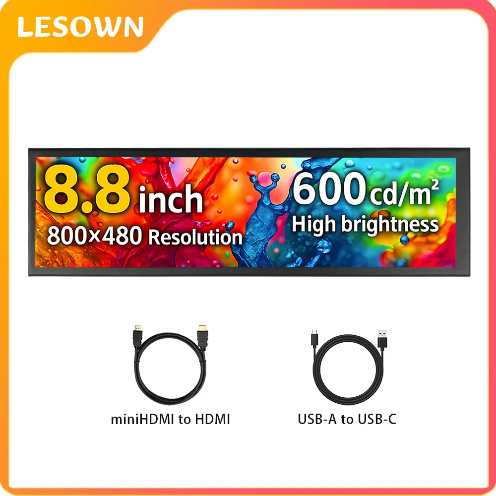 LESOWN Compact Wide Display 8.8'' 400x1920 Stretched Auxiliary Monitor Thin Portable External Monitor for Gaming Work Laptop
LESOWN Compact Wide Display 8.8'' 400x1920 Stretched Auxiliary Monitor Thin Portable External Monitor for Gaming Work Laptop
