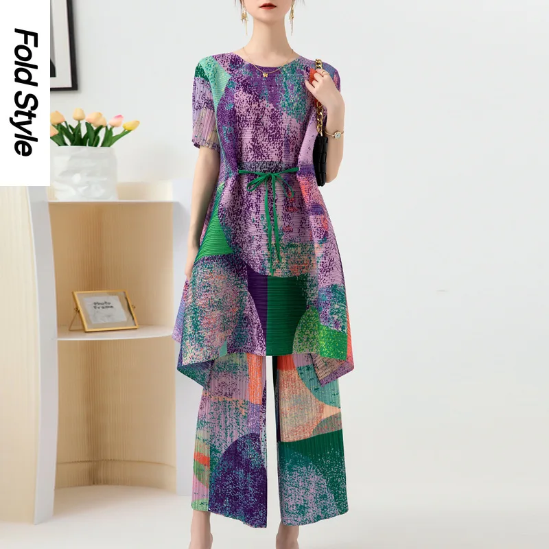 Miyake Pleated Printed Fashion Set for Women's 2024 Summer New Style Drawstring Top Wide Leg Pants Two-piece Set
Miyake Pleated Printed Fashion Set for Women's 2024 Summer New Style Drawstring Top Wide Leg Pants Two-piece Set