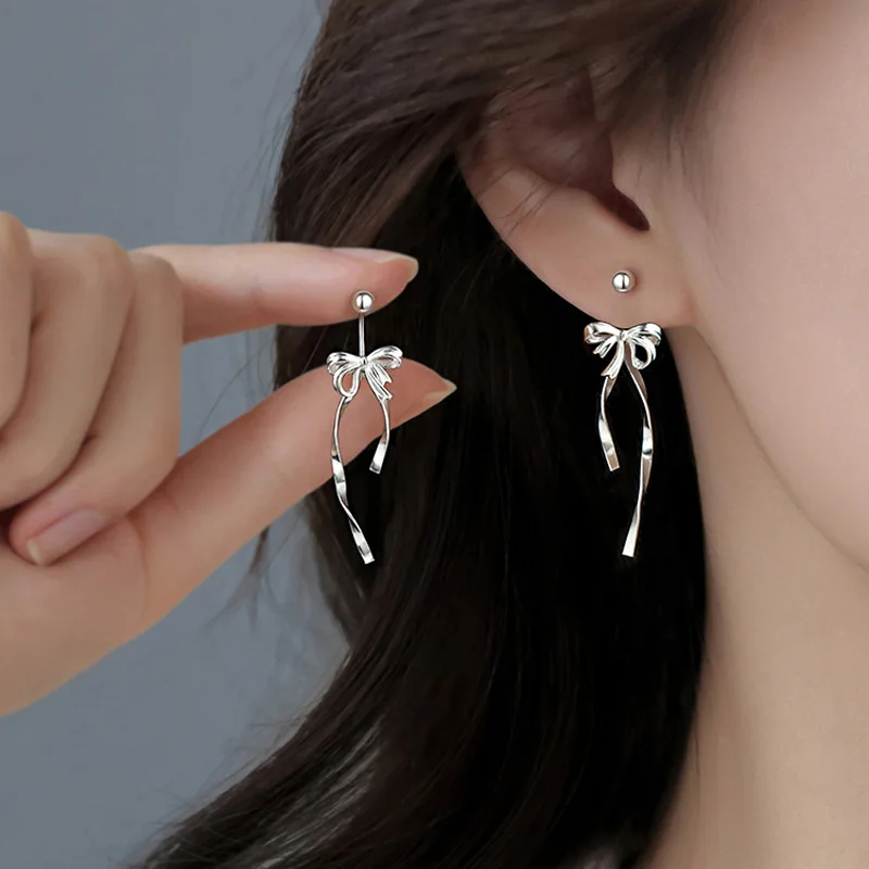 925 Sterling Silver Ribbon Bow Screw Earrings Women Long Fringe Fashion Earrings Hot Sale Summer Jewelry
925 Sterling Silver Ribbon Bow Screw Earrings Women Long Fringe Fashion Earrings Hot Sale Summer Jewelry
