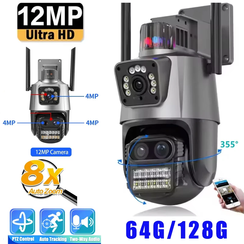 12-мегапиксельная HD Wi-Fi IP-камера для улицы, 8-кратный зум, три объектива, двойной экран, PTZ-камера, автоматическое отслеживание, домашняя безопасность, камера видеонаблюдения, 128G
12-мегапиксельная HD Wi-Fi IP-камера для улицы, 8-кратный зум, три объектива, двойной экран, PTZ-камера, автоматическое отслеживание, домашняя безопасность, камера видеонаблюдения, 128G