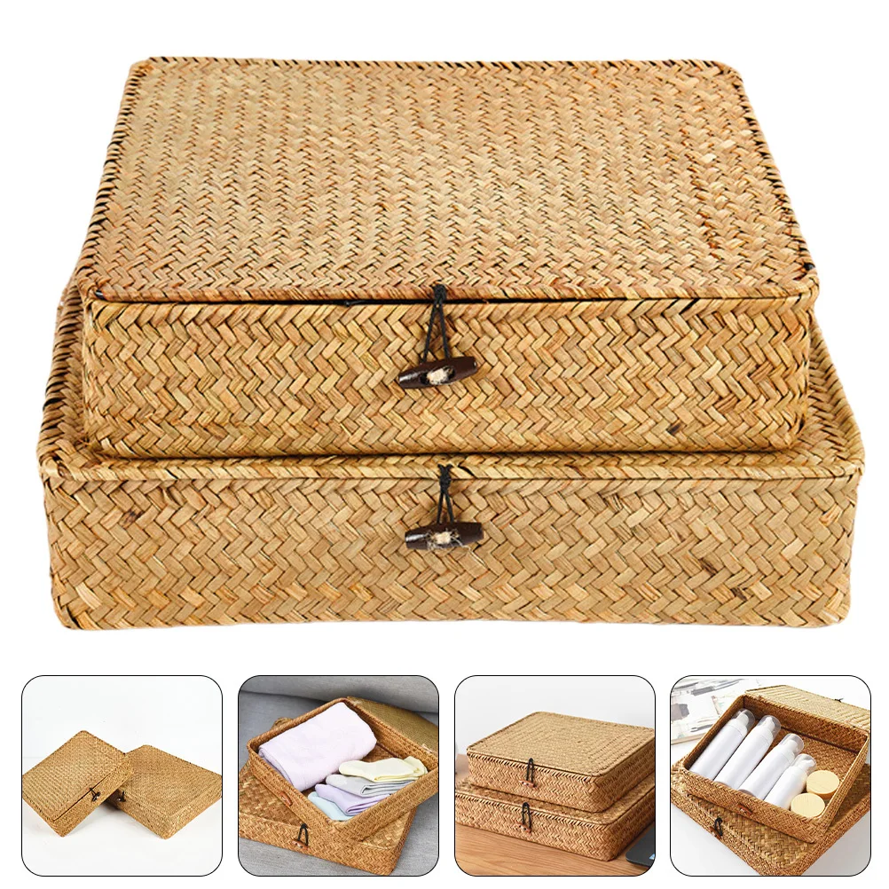 2Pcs Decorative Storage Basket Woven Seagrass and Iron with Lid for Snack Fruit Sundries Organizer Bin Home Use
2Pcs Decorative Storage Basket Woven Seagrass and Iron with Lid for Snack Fruit Sundries Organizer Bin Home Use