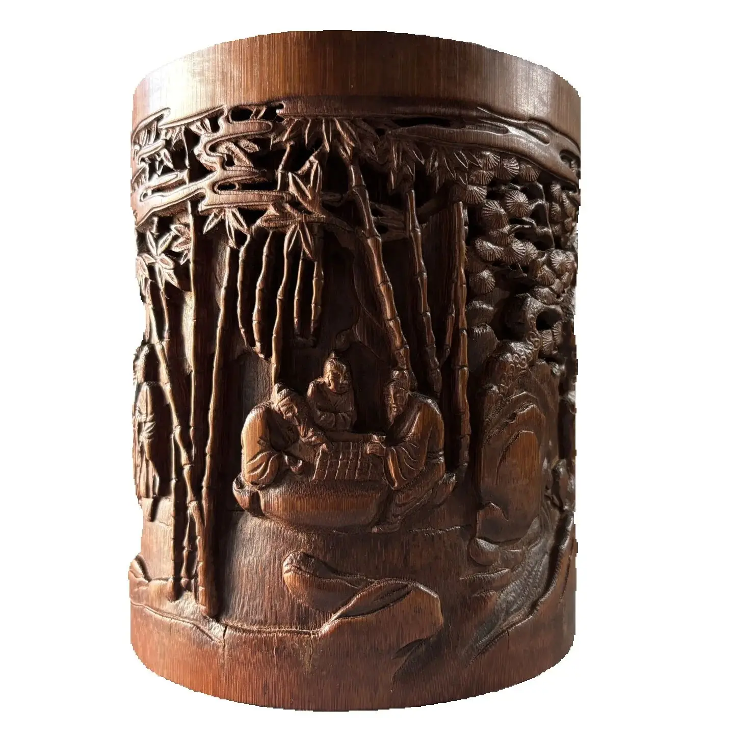 Collection Chinese Old Bamboo Hand Carved Exquisite Figure-story Brush Pot Office Supplies Art
Collection Chinese Old Bamboo Hand Carved Exquisite Figure-story Brush Pot Office Supplies Art