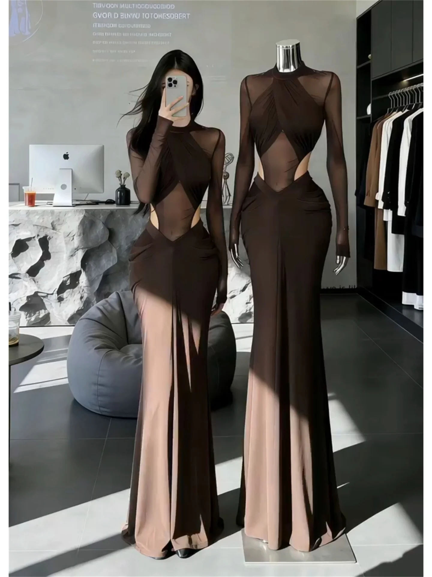 Korean Style High Waist A-Line Dress Long Sleeve Hollow out Slimming Fish Tail Dress for Women Date Night Outfit Casual Elegant
Korean Style High Waist A-Line Dress Long Sleeve Hollow out Slimming Fish Tail Dress for Women Date Night Outfit Casual Elegant