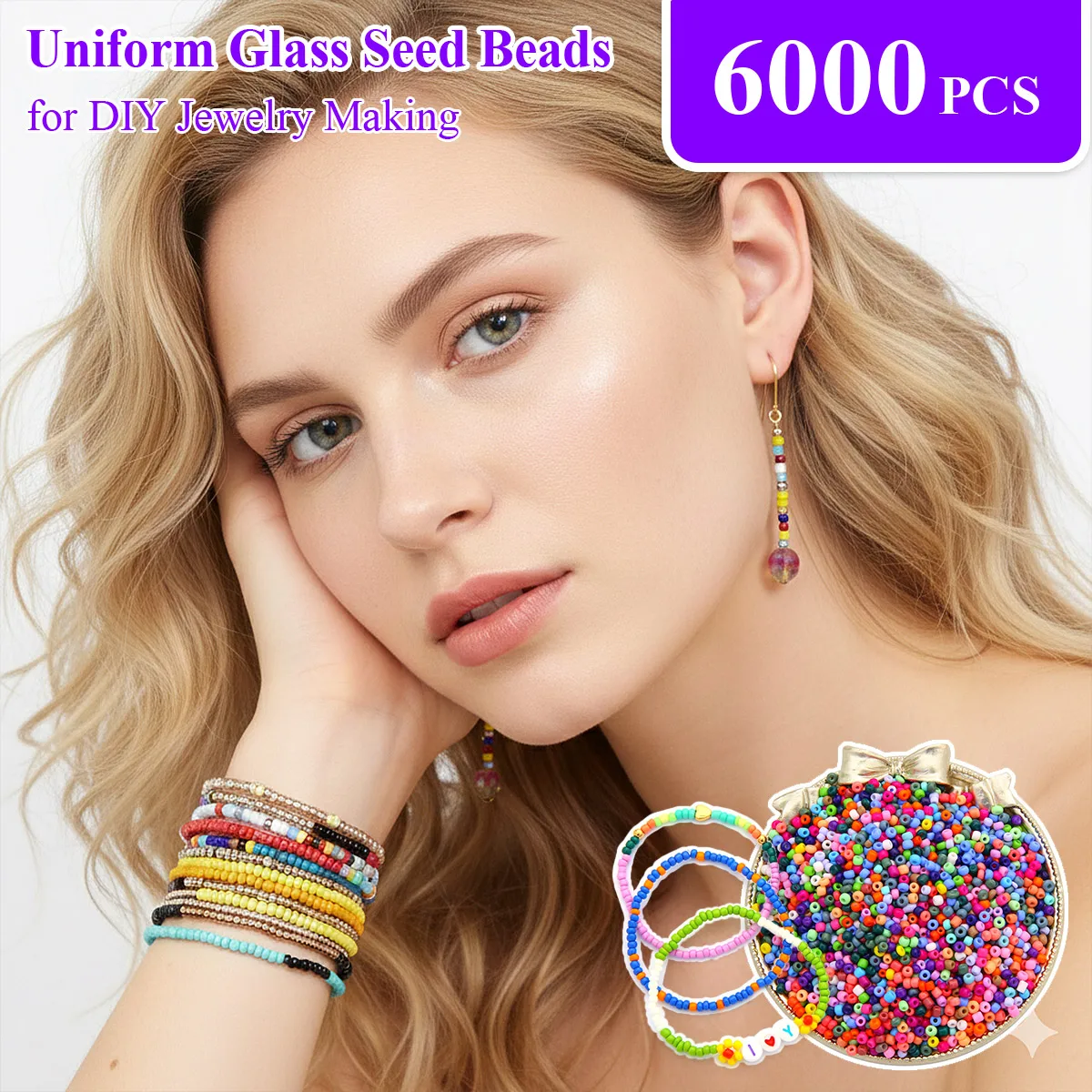 6000pcs 2/3/4mm Glass Seed Beads Kit – Solid Color Uniform Loose Beads - DIY Jewelry Crafts Bracelets Necklaces for Girls/Women
6000pcs 2/3/4mm Glass Seed Beads Kit – Solid Color Uniform Loose Beads - DIY Jewelry Crafts Bracelets Necklaces for Girls/Women