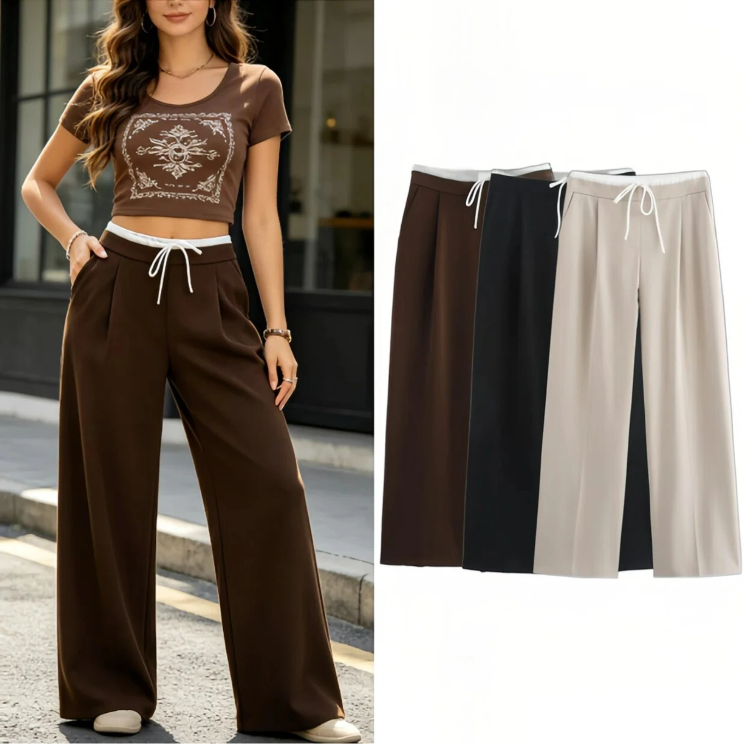Fashion Double Layer Wide Leg Trousers Women Casual Loose Fit Plus Size Comfortable Woman Pants Office Commute Daily
Fashion Double Layer Wide Leg Trousers Women Casual Loose Fit Plus Size Comfortable Woman Pants Office Commute Daily