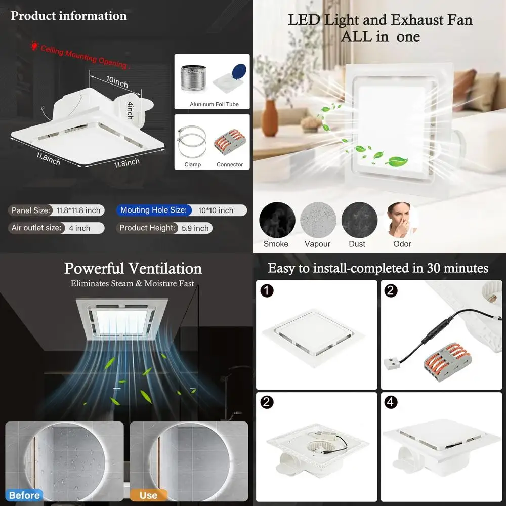 4-Inch Duct LED Light & Exhaust Fan, 145cm x 11.8 Panel, 1.0 Sone, 6500K 1200LM, Suitable for Bathrooms & Laundry Rooms
4-Inch Duct LED Light & Exhaust Fan, 145cm x 11.8 Panel, 1.0 Sone, 6500K 1200LM, Suitable for Bathrooms & Laundry Rooms