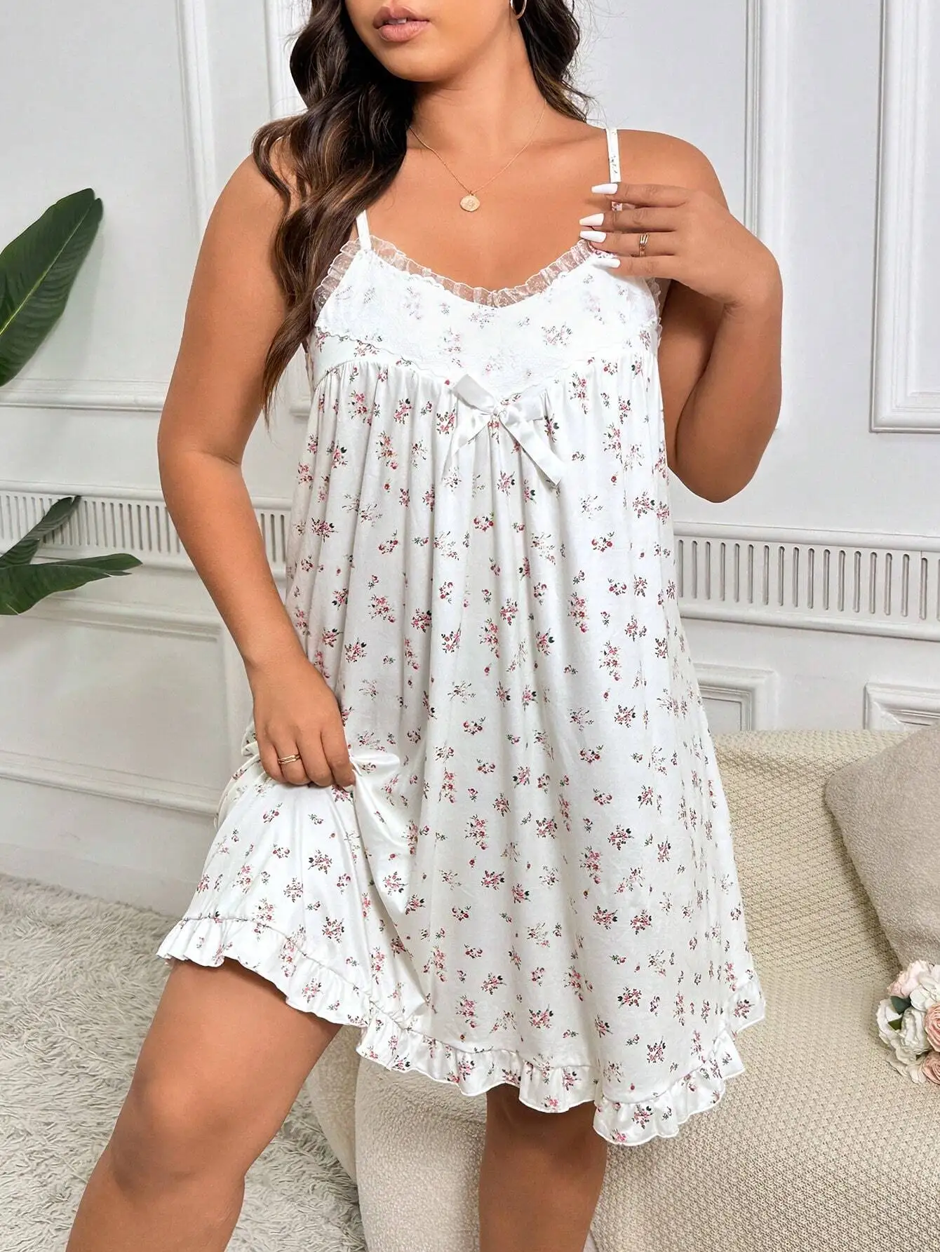 Plus Size Ditsy Floral Print Lace Trim Cami Night Dress For Home Summer
Plus Size Ditsy Floral Print Lace Trim Cami Night Dress For Home Summer