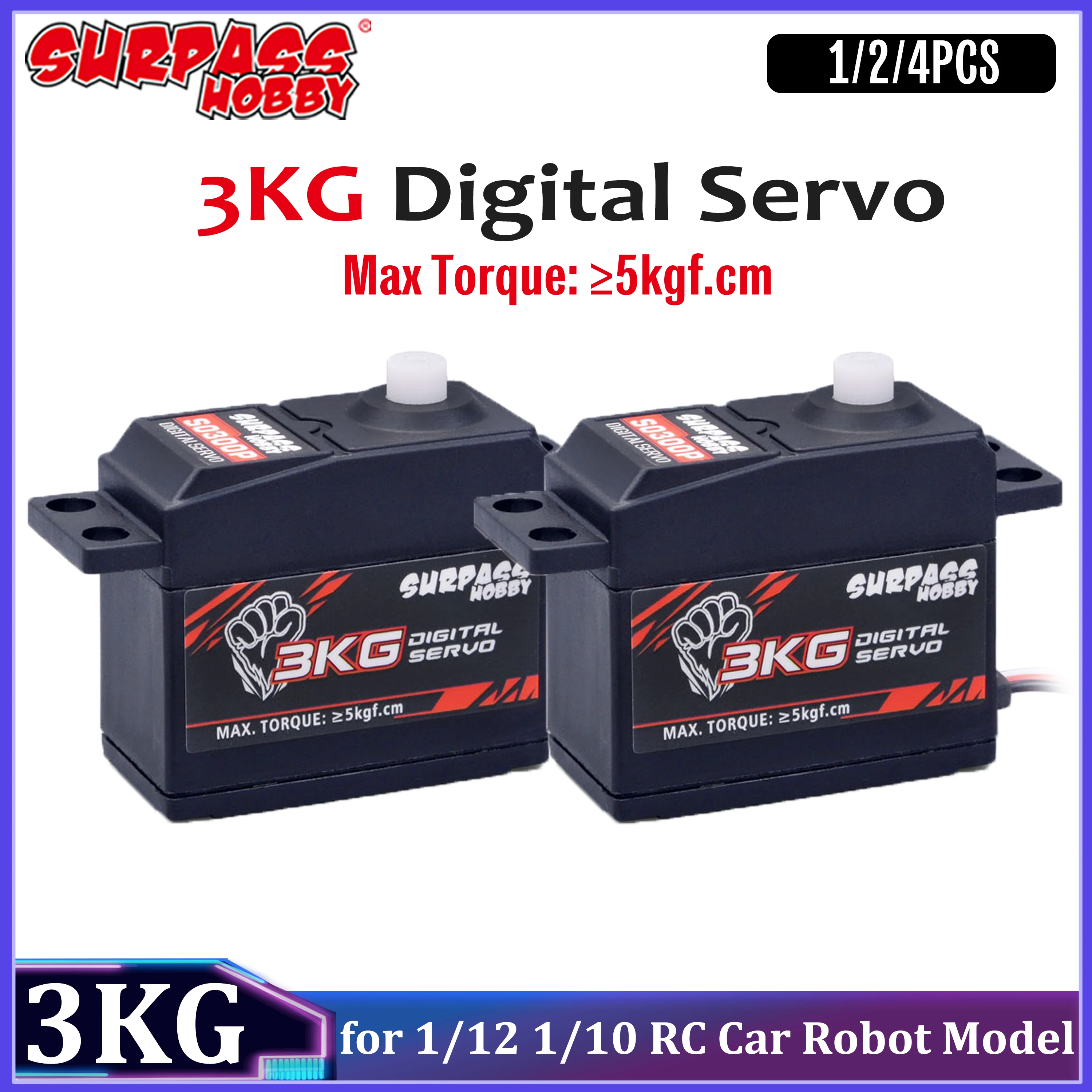 1/2/4pcs Surpass Hobby 3KG Digital Servo 5kgf.cm Large Torque for 1/12 1/10 RC Car Robot Boat Model Wltoys Axial HSP Hyper Go
1/2/4pcs Surpass Hobby 3KG Digital Servo 5kgf.cm Large Torque for 1/12 1/10 RC Car Robot Boat Model Wltoys Axial HSP Hyper Go