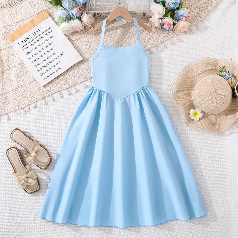 Летнее платье для девочек 8-12 лет, светло-голубое, с вырезом халтер, без рукавов, с расклешенной юбкой, повседневная детская одежда
Летнее платье для девочек 8-12 лет, светло-голубое, с вырезом халтер, без рукавов, с расклешенной юбкой, повседневная детская одежда