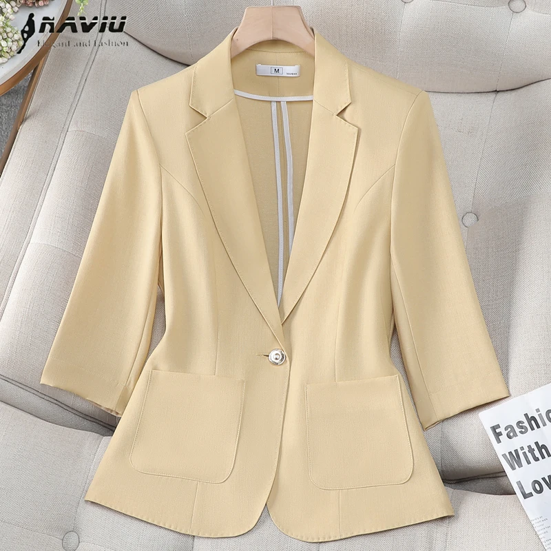 NAVIU New Arrival Spring Summer Women Blazer Coat Half Sleeve Single Button Office Ladies Business Work Wear Formal Jacket
NAVIU New Arrival Spring Summer Women Blazer Coat Half Sleeve Single Button Office Ladies Business Work Wear Formal Jacket