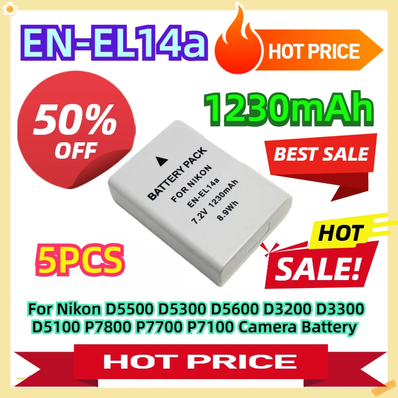 EN-EL14A For Nikon D5500 D5300 D5600 D3200 D3300 D5100 P7800 P7700 P7100 Camera Battery 1230mAh 5pcs
EN-EL14A For Nikon D5500 D5300 D5600 D3200 D3300 D5100 P7800 P7700 P7100 Camera Battery 1230mAh 5pcs