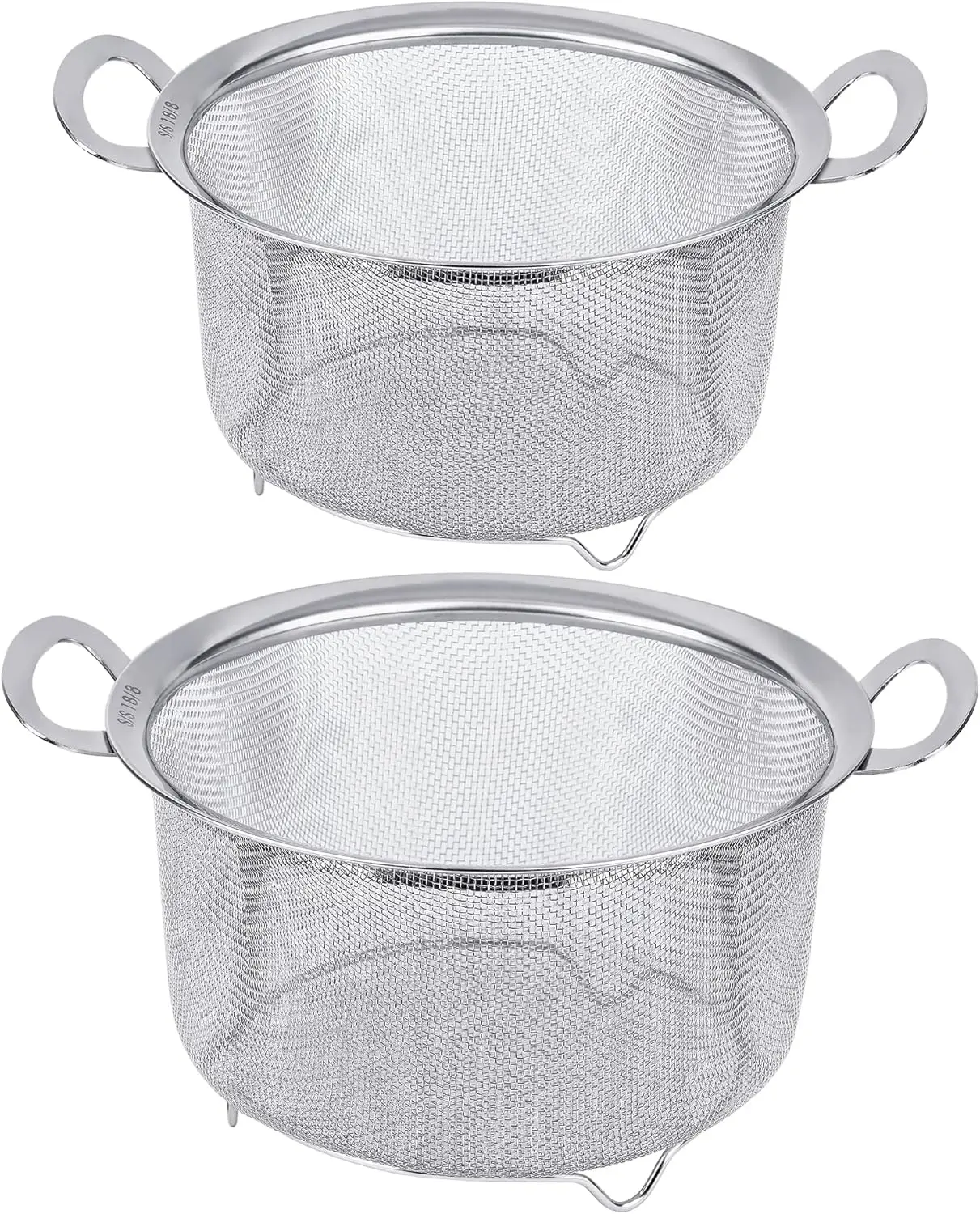2 Pack Stainless Steel Colanders with Handles, Fine Mesh Strainer for Pasta, Rice, Fruit and Vegetables, Sieve with Resting Feet
2 Pack Stainless Steel Colanders with Handles, Fine Mesh Strainer for Pasta, Rice, Fruit and Vegetables, Sieve with Resting Feet