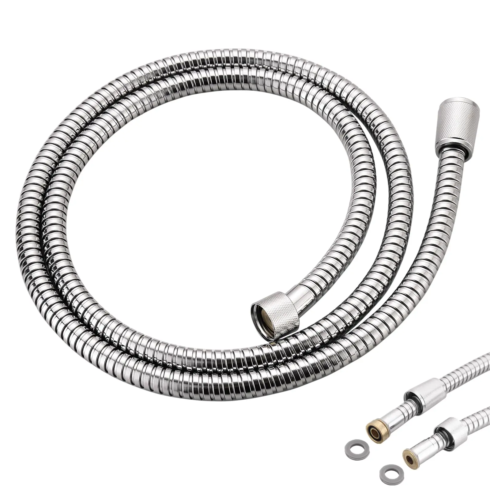 Metal Shower Hose 59 Inch With Brass Connectors Tangle-Free Chrome Finish
Metal Shower Hose 59 Inch With Brass Connectors Tangle-Free Chrome Finish