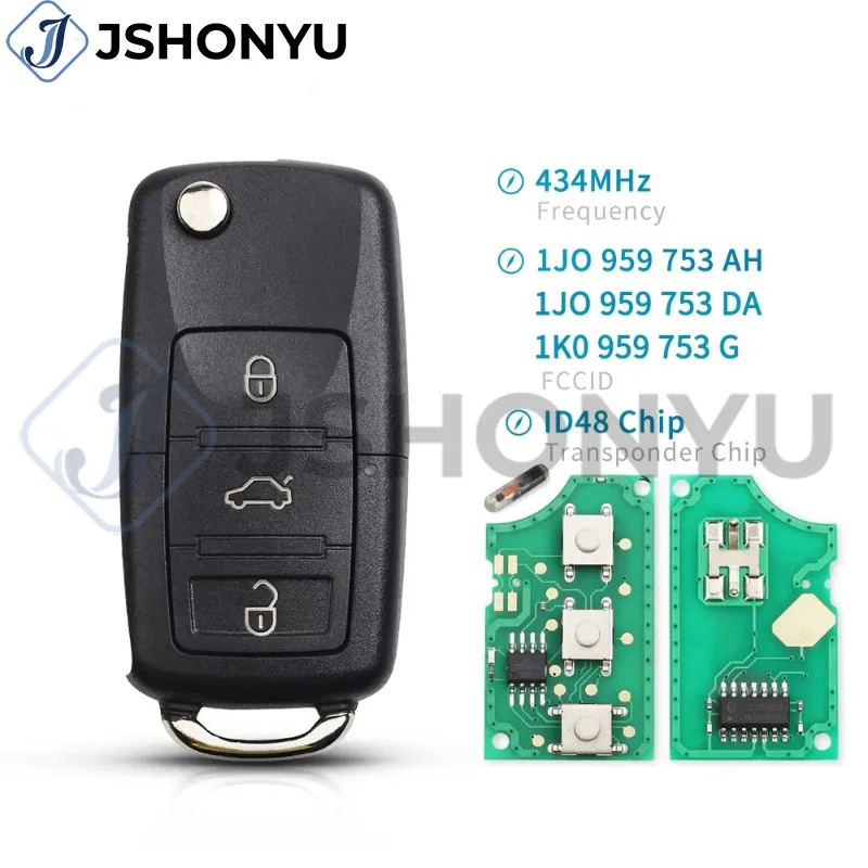 JsHonYu 434MHz 3 Button Smart Key 1J0959753AH 1K0959753G for VW Golf Jetta Passat Skoda Seat Replacement Remote Flip Fob
JsHonYu 434MHz 3 Button Smart Key 1J0959753AH 1K0959753G for VW Golf Jetta Passat Skoda Seat Replacement Remote Flip Fob
