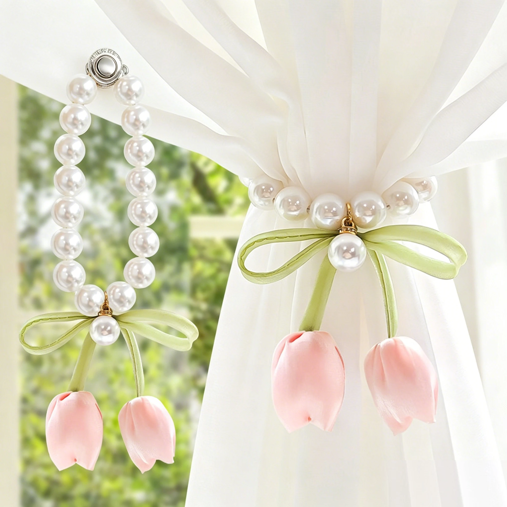 Creative Pearl Magnetic Tulip Curtain Tiebacks Curtain Straps Rope, Fashion Curtain Straps Window Decor for Home & Homestay
Creative Pearl Magnetic Tulip Curtain Tiebacks Curtain Straps Rope, Fashion Curtain Straps Window Decor for Home & Homestay