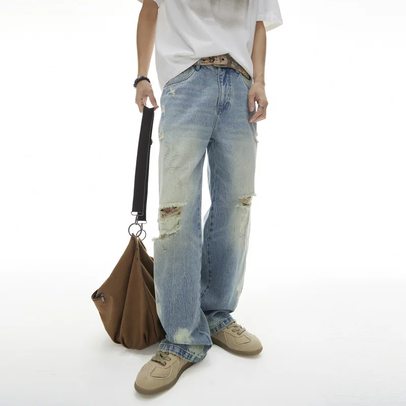 Retro Distred Loose Straight Leg Blue Jeans Men's New Sle Spring Summer Cleanfit Dstring mid Waist Denim Trousers
Retro Distred Loose Straight Leg Blue Jeans Men's New Sle Spring Summer Cleanfit Dstring mid Waist Denim Trousers