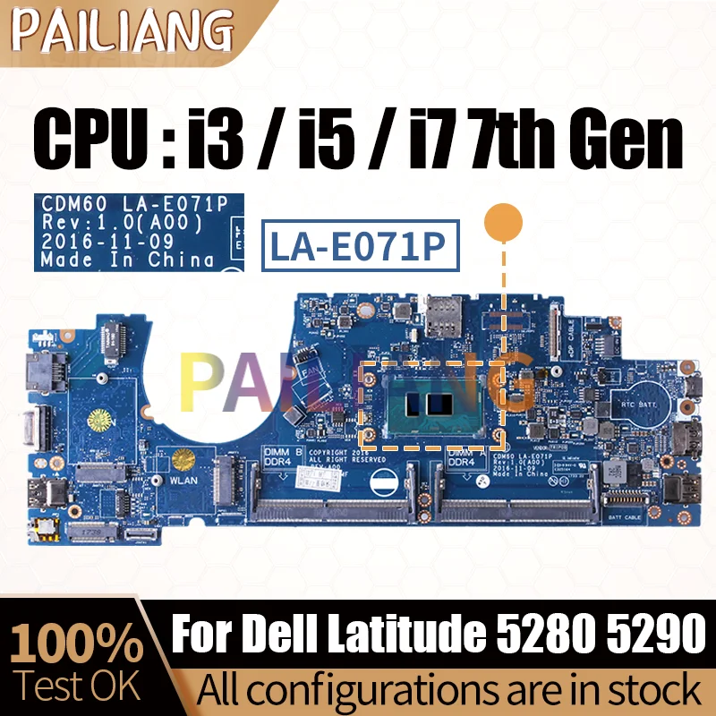 LA-E071P For Dell Latitude 5280 5290 Notebook Mainboard 04K998 04T711 04X332 03Y392 i3/i5/i7 7th Laptop Motherboard Full Tested
LA-E071P For Dell Latitude 5280 5290 Notebook Mainboard 04K998 04T711 04X332 03Y392 i3/i5/i7 7th Laptop Motherboard Full Tested