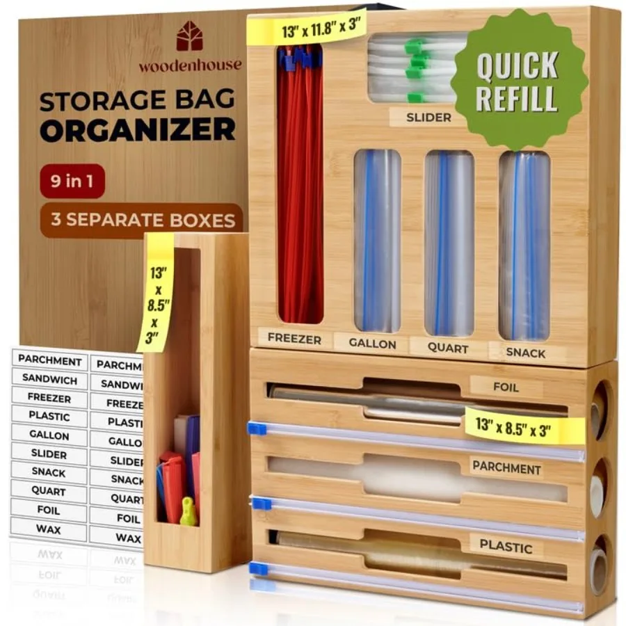 Kitchen Drawer Organizer 9 in 1 Sandwich Storage Bag Organizer Foil Wrap Dispenser - Fits Gallon Quart Snack Plastic Bag Storag
Kitchen Drawer Organizer 9 in 1 Sandwich Storage Bag Organizer Foil Wrap Dispenser - Fits Gallon Quart Snack Plastic Bag Storag