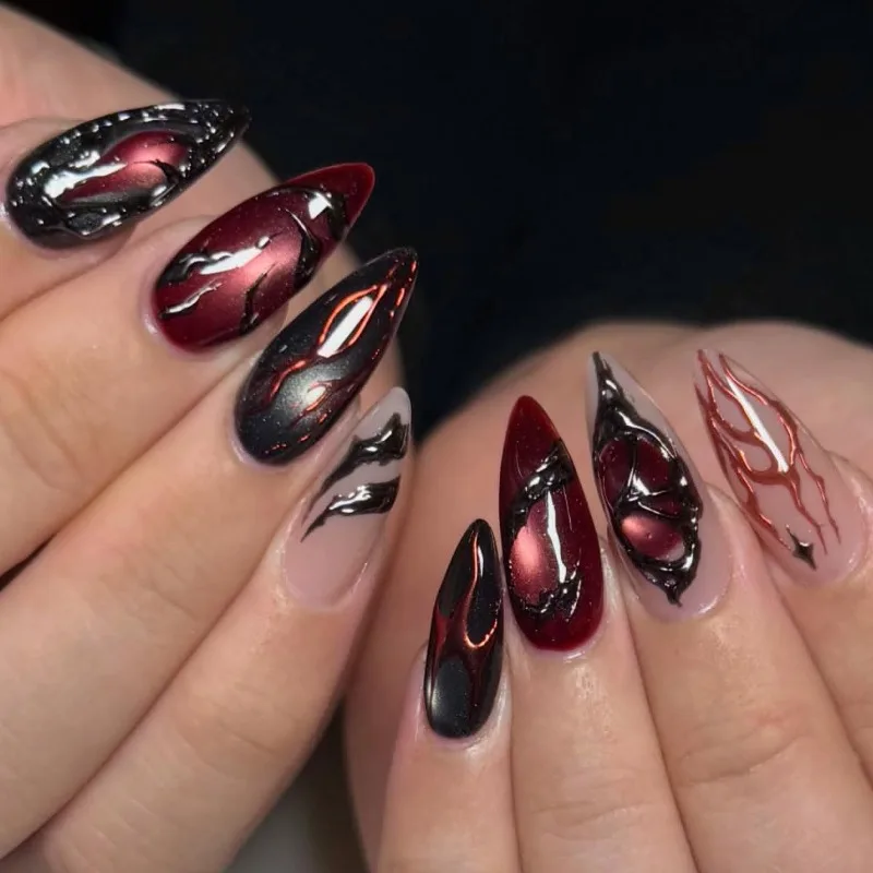 24PCS Dark Almond Press on Nails Wine Red Cat Eye French Fake Nails for Spice Girls Sweet Cool Silver Patterns Wearable Manicure
24PCS Dark Almond Press on Nails Wine Red Cat Eye French Fake Nails for Spice Girls Sweet Cool Silver Patterns Wearable Manicure