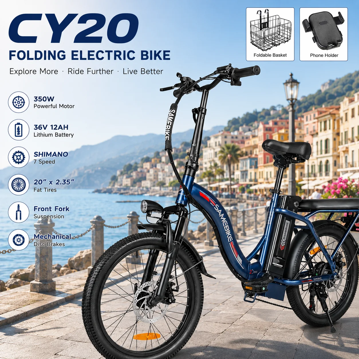 SAMEBIKE CY 20 E-Bike 20” Folding Electric Bicycle 350W Brushless Motor 36V 12Ah Battery Shimano 7-Speed Fat Tire Adult E-Bike
SAMEBIKE CY 20 E-Bike 20” Folding Electric Bicycle 350W Brushless Motor 36V 12Ah Battery Shimano 7-Speed Fat Tire Adult E-Bike