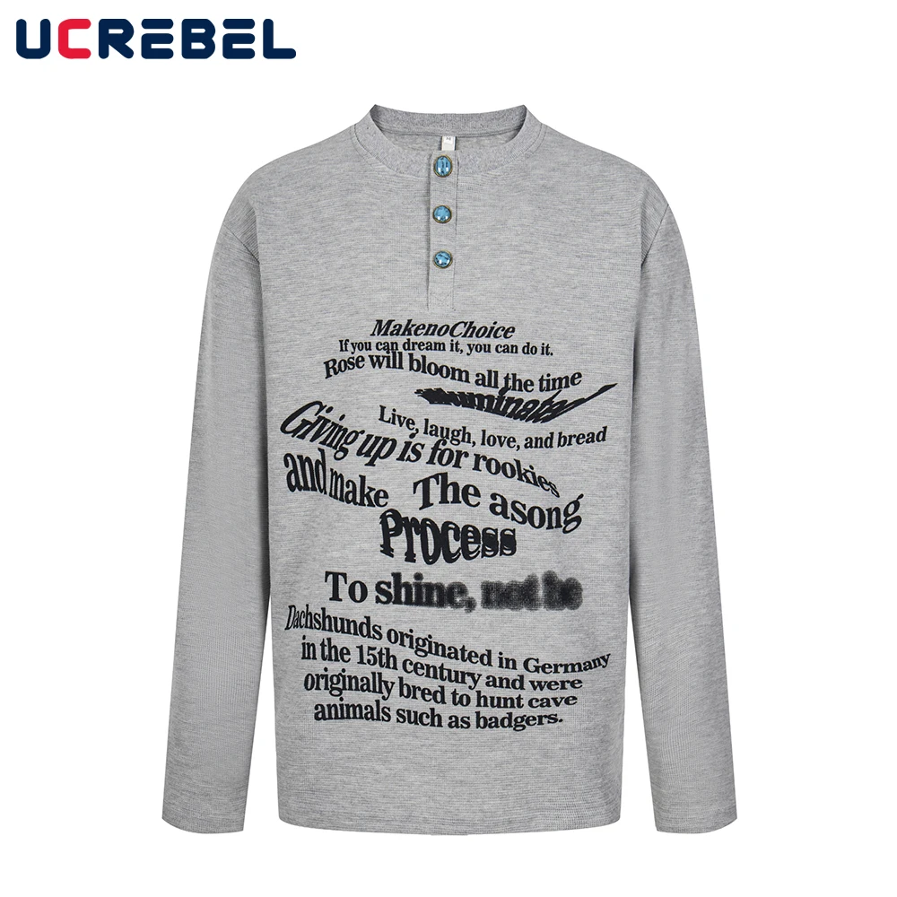 Letter Print Waffle Texture T-shirt Mens Autumn Retro Streetwear Loose Henley Collar Long Sleeve Tee Man Tshirt
Letter Print Waffle Texture T-shirt Mens Autumn Retro Streetwear Loose Henley Collar Long Sleeve Tee Man Tshirt