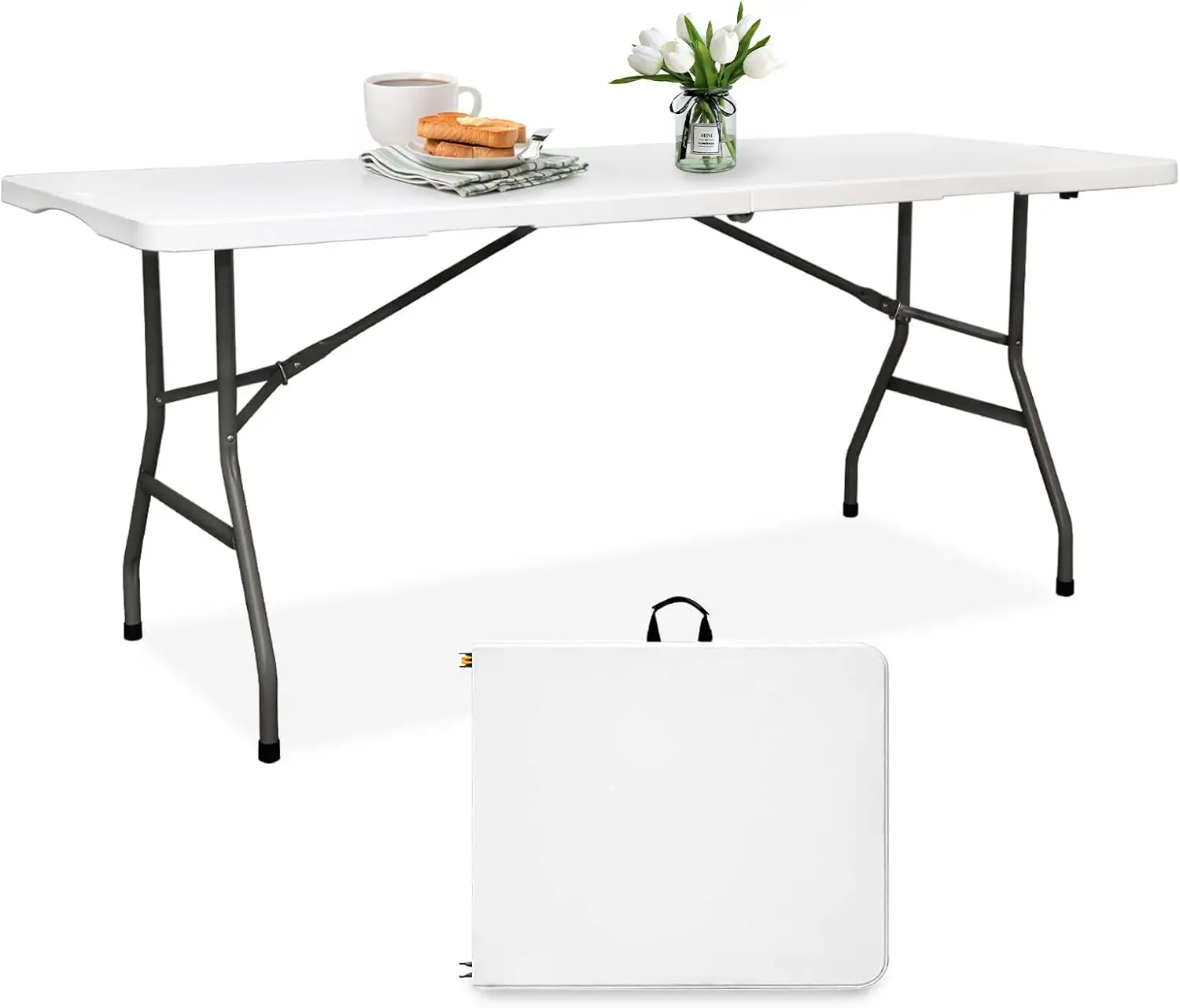 6FT Foldable HDPE Table, Portable White Banquet Desk for Camping, Picnic, Wedding & Garden Dining
6FT Foldable HDPE Table, Portable White Banquet Desk for Camping, Picnic, Wedding & Garden Dining