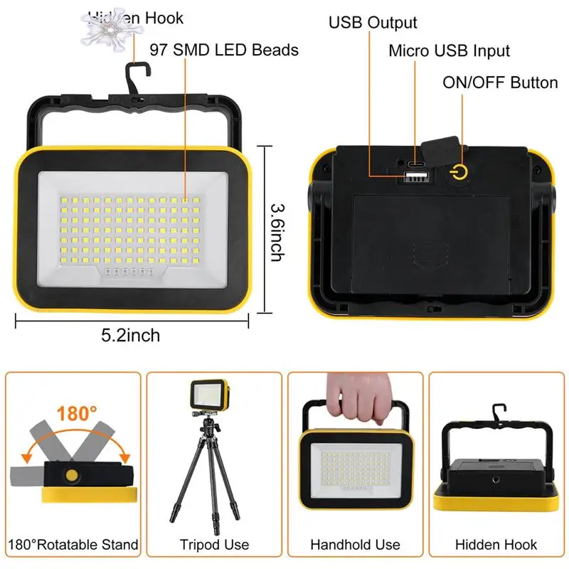 Portable Super Bright 97 SMD Work Light USB Rechargeable 5 Modes LED Flashlight For Outdoor Camping & Emergency Easy To Use
Portable Super Bright 97 SMD Work Light USB Rechargeable 5 Modes LED Flashlight For Outdoor Camping & Emergency Easy To Use