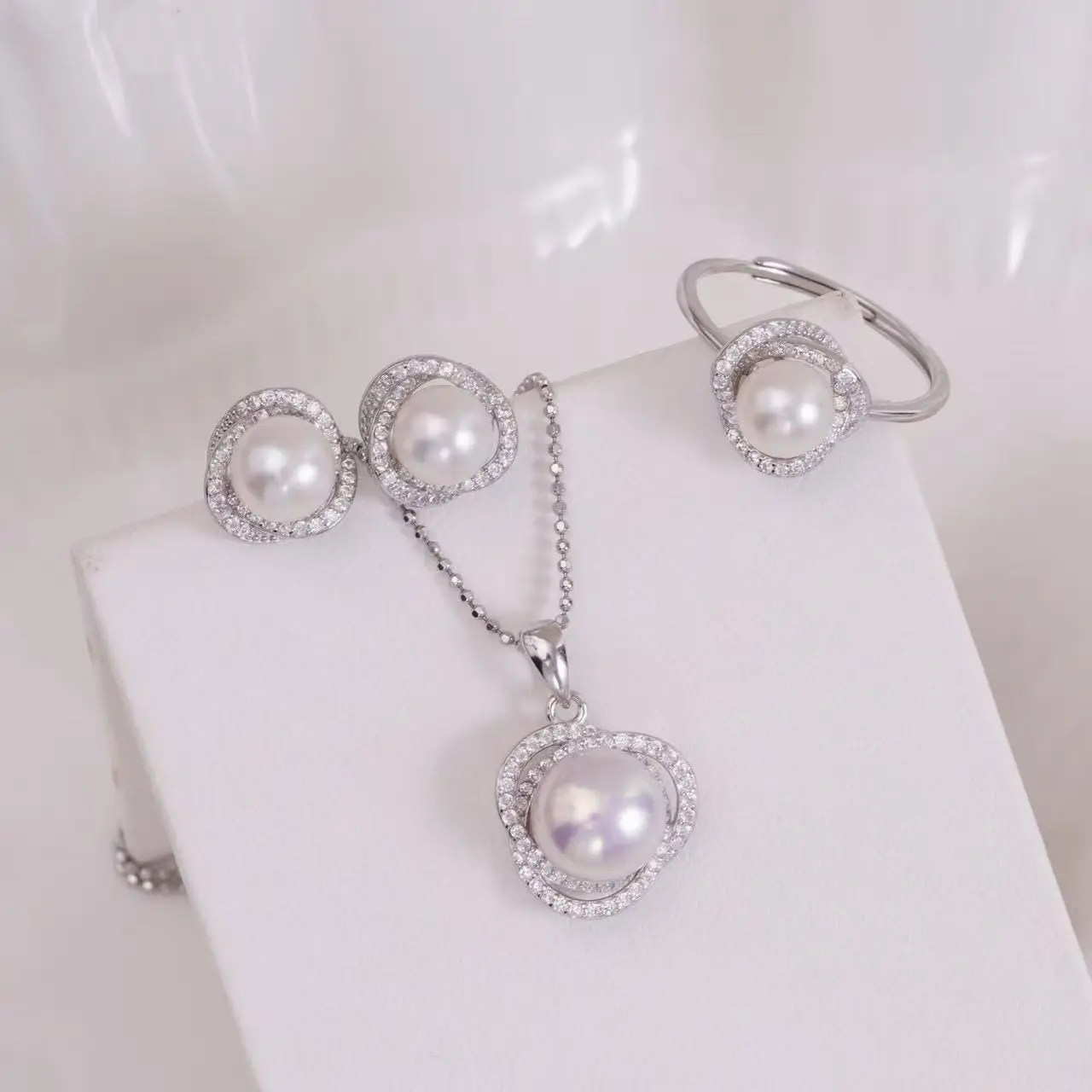 S925 Sterling Silver Pendant Ring Earrings Set Base Mounts Findings Mounting Jewelry Set Parts Fittings for 7-9mm Pearls
S925 Sterling Silver Pendant Ring Earrings Set Base Mounts Findings Mounting Jewelry Set Parts Fittings for 7-9mm Pearls