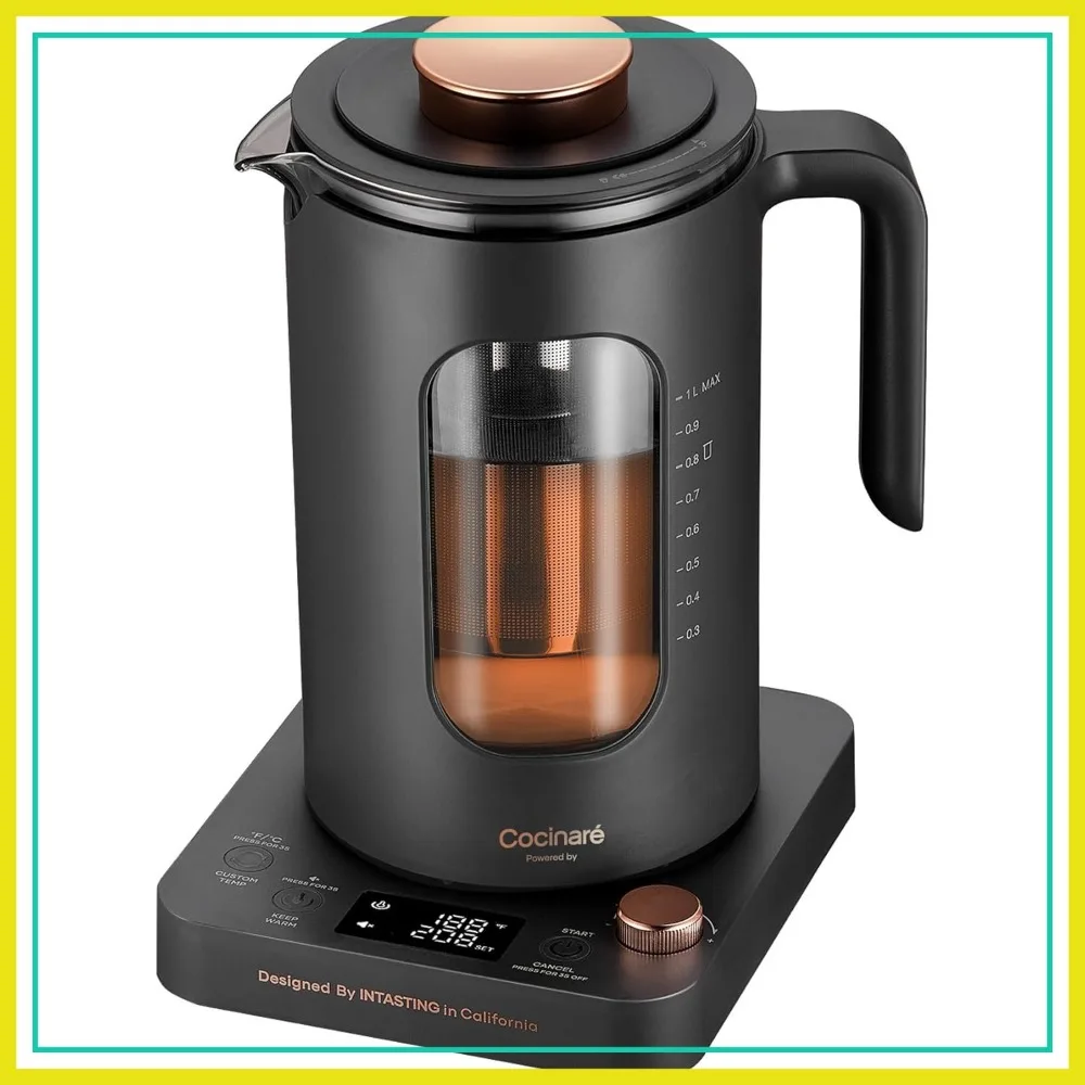 Electric Tea Kettle with Infuser, ±1°F Knob Control, BPA-Free Glass, 1200W, 1L, Dark Gray
Electric Tea Kettle with Infuser, ±1°F Knob Control, BPA-Free Glass, 1200W, 1L, Dark Gray