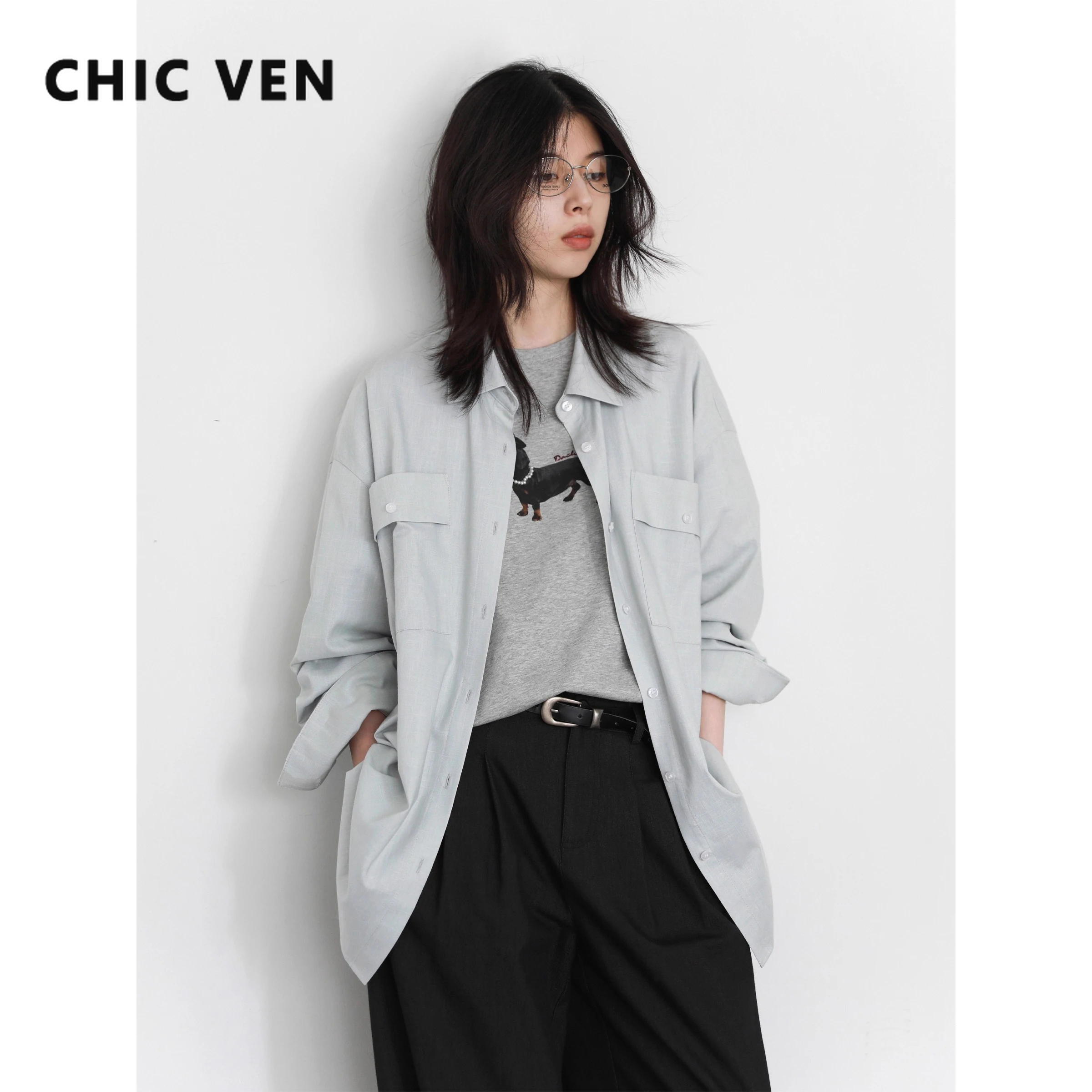 CHIC VEN женские рубашки однотонные свободные повседневные рубашки средней длины с длинными рукавами солнцезащитная куртка для девочек весна осень 2025 
CHIC VEN женские рубашки однотонные свободные повседневные рубашки средней длины с длинными рукавами солнцезащитная куртка для девочек весна осень 2025