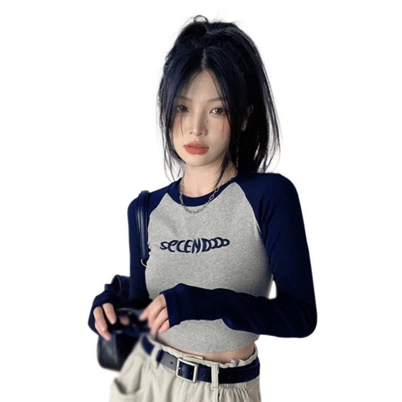 Women's Round Neck Color Collision Splicing Long Sleeve T-Shirt Letters Printed Navel Slim Bottom Shirt Tops
Women's Round Neck Color Collision Splicing Long Sleeve T-Shirt Letters Printed Navel Slim Bottom Shirt Tops