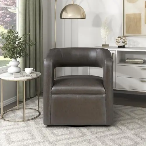 Dark Coffee Faux Leather 360° Swivel Barrel Accent Chair With Integrated Cushion, Open Back, Modern Round Design For Living Room
Dark Coffee Faux Leather 360° Swivel Barrel Accent Chair With Integrated Cushion, Open Back, Modern Round Design For Living Room