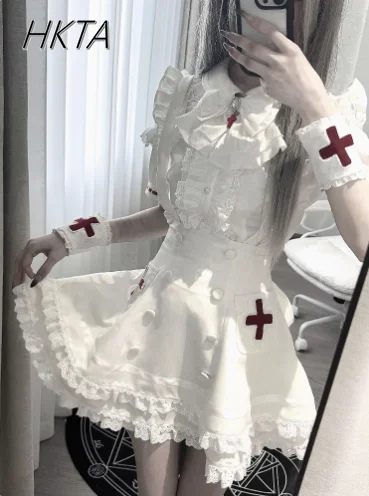 Japanese Lolita Mass Produced Shirt Skirt Set Women Sweet and Cute Bow Short Sleeve Tops Mine Subculture Lace Pleated Skirt Y2k
Japanese Lolita Mass Produced Shirt Skirt Set Women Sweet and Cute Bow Short Sleeve Tops Mine Subculture Lace Pleated Skirt Y2k