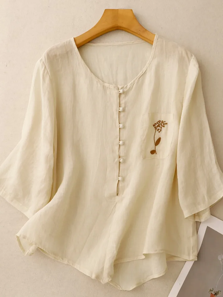 Художественная однотонная вышитая хлопково-льняная блузка для женщин, тонкая, летняя, с асимметричным круглым вырезом, из льняного материала, малого размера.
Художественная однотонная вышитая хлопково-льняная блузка для женщин, тонкая, летняя, с асимметричным круглым вырезом, из льняного материала, малого размера.