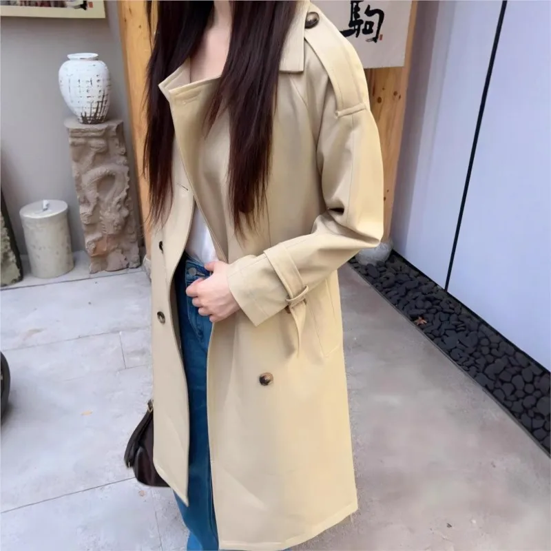 A new black trench coat fashionable mid-length double-breasted casual for women
A new black trench coat fashionable mid-length double-breasted casual for women