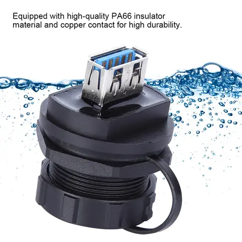 Wasserdichter USB-Anschluss, Kupferkontakt, PA66-Isolator, USB 3.0, doppelte weibliche staubdichte Abdeckung