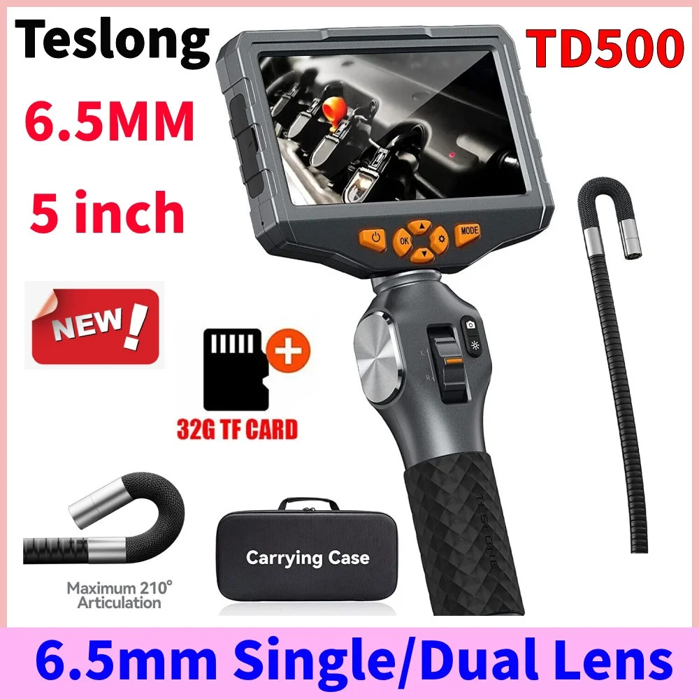 TD500 6.5/3.9MM Dual Lens Articulating Borescope 1080P 5 Inch IPS Two Way 360° Steering Endoscope Camera with WIFI
TD500 6.5/3.9MM Dual Lens Articulating Borescope 1080P 5 Inch IPS Two Way 360° Steering Endoscope Camera with WIFI
